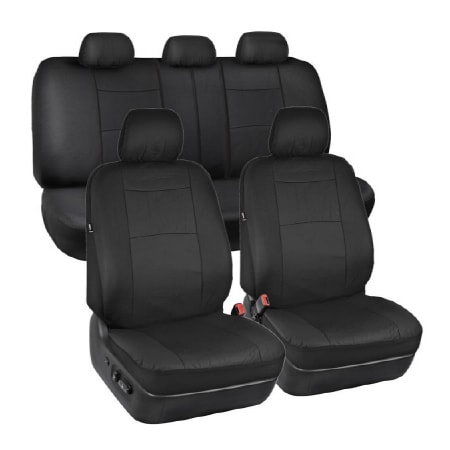 BDK Croc Skin Faux Leather Full Set Black ? Front and Back Split Bench Seat Covers, Airbag Compatible, Interior Covers for Cars Trucks Vans and SUVs